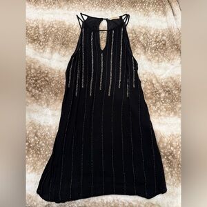 Black Beaded Dress with Front Cutout